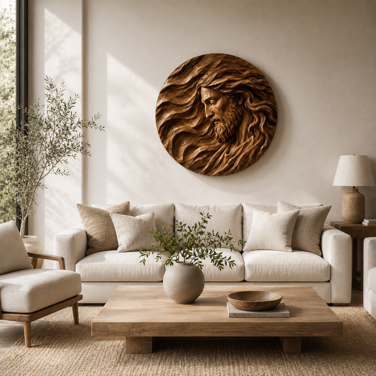 Carved Jesus Portrait Wood Wall Art