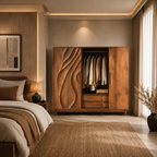 Carved Wood Wardrobe – Solid Wood Sliding Closet Cabinet for Bedroom Decor