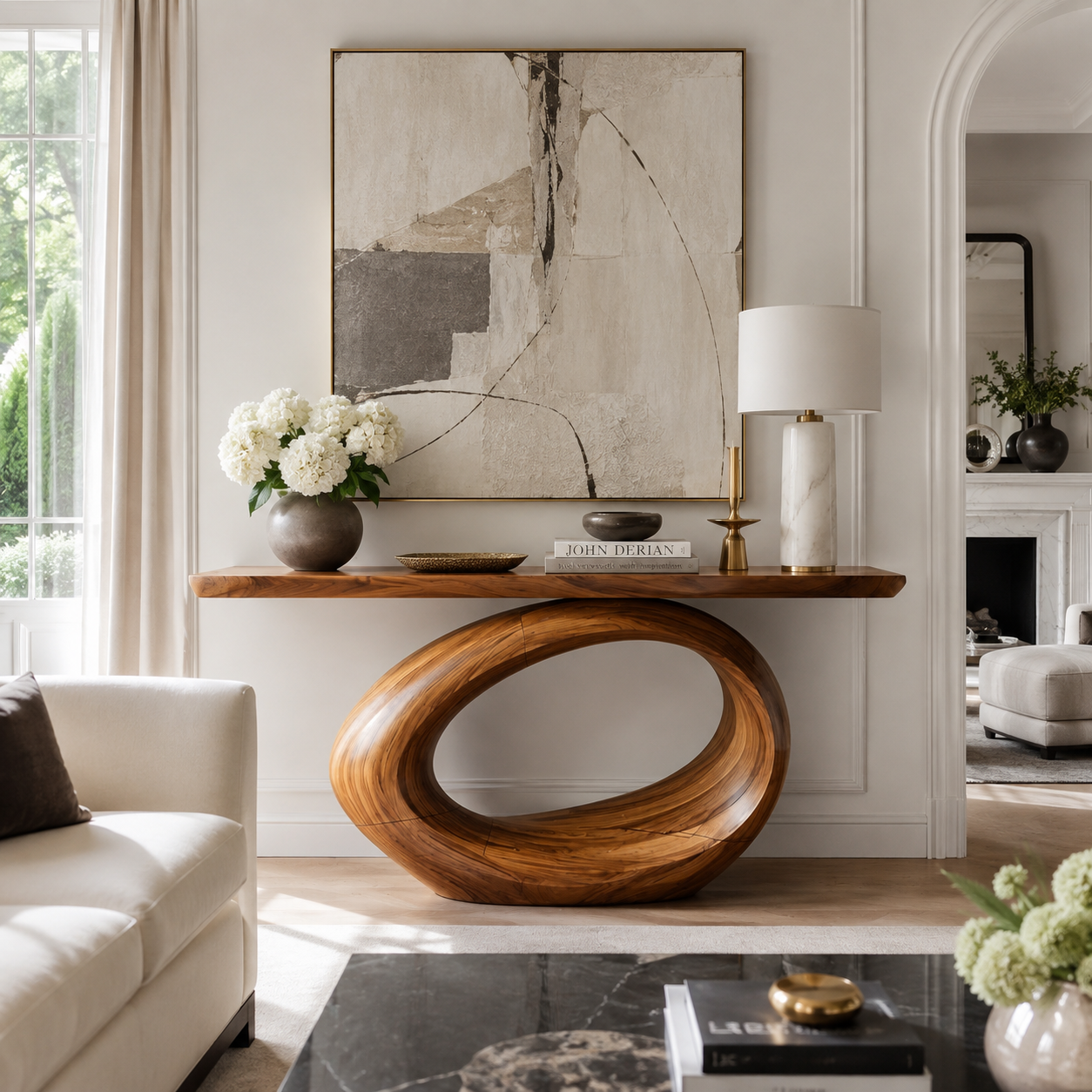 Sculptural Loop Wood Console Table