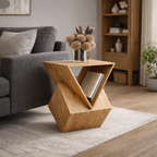 Geometric Sculptural Wooden Side Table – Modern Accent Furniture