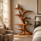 Tree Branch Wood Bookshelf – Solid Wood Display Shelf for Living Room Decor