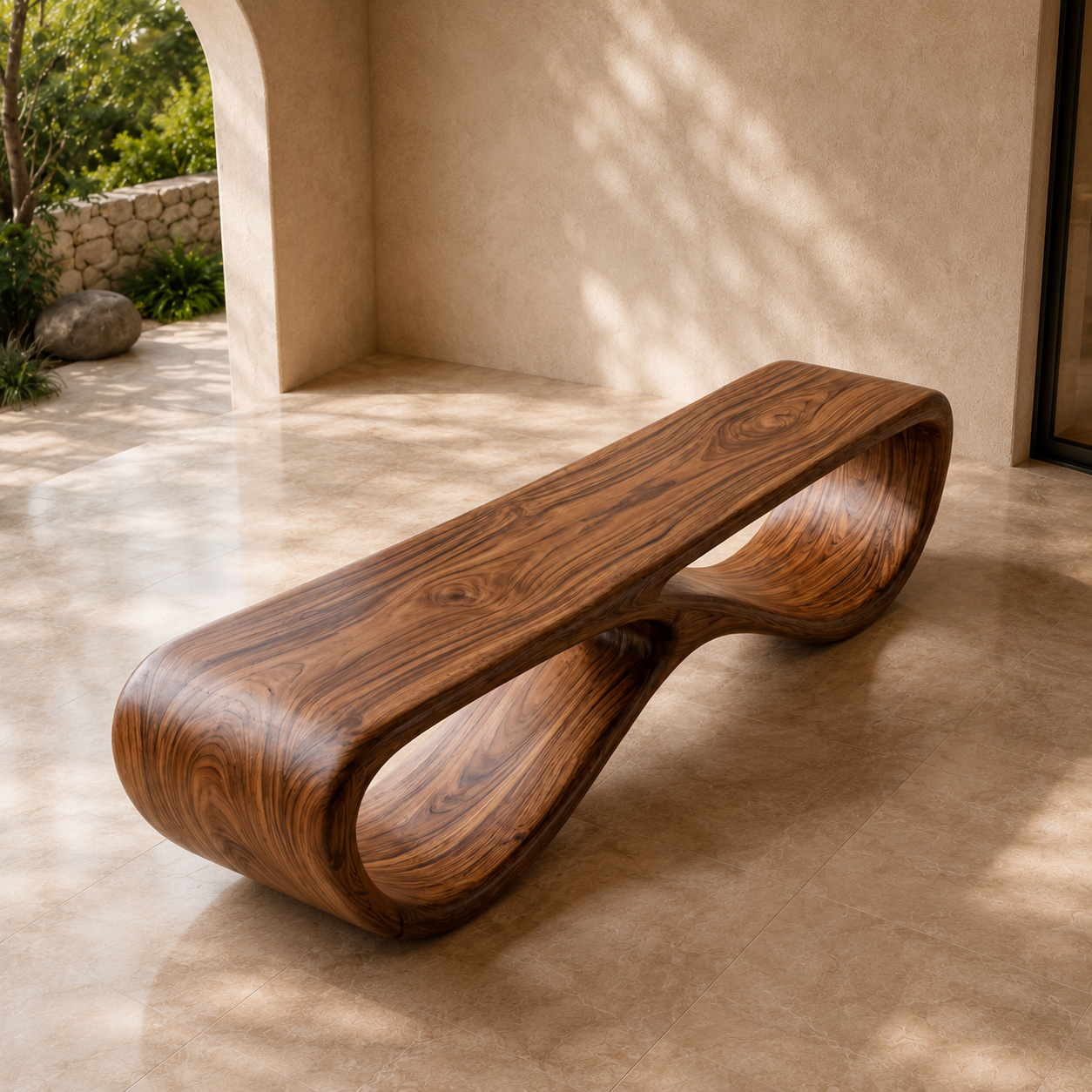 Infinity Bench – Sculptural Solid Wood Bench for Modern Living Room