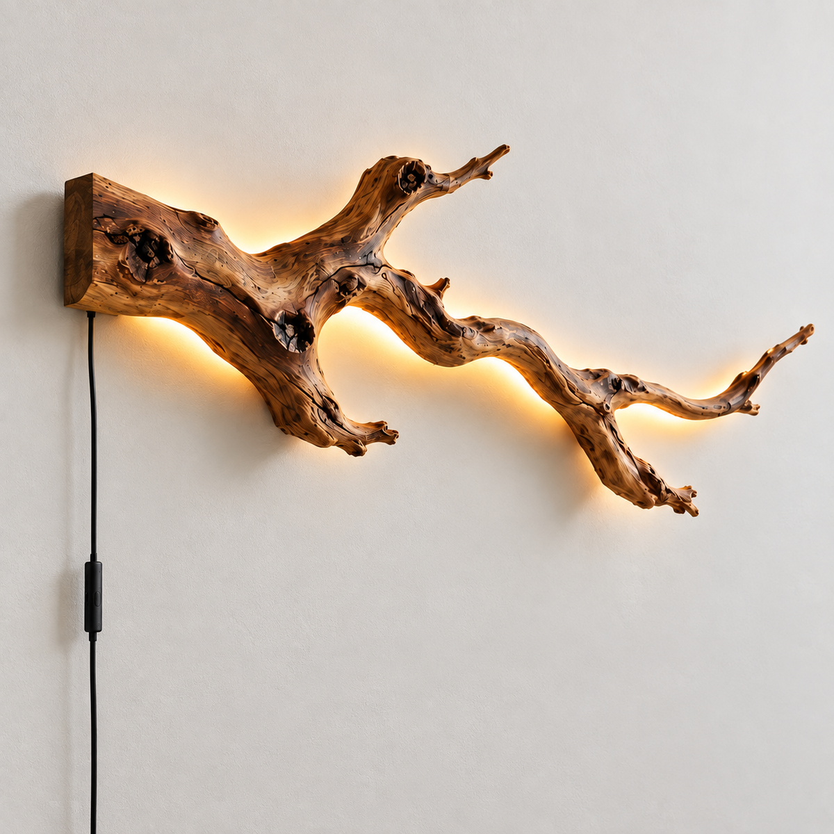 Backlit Natural Branch Wood Wall Light
