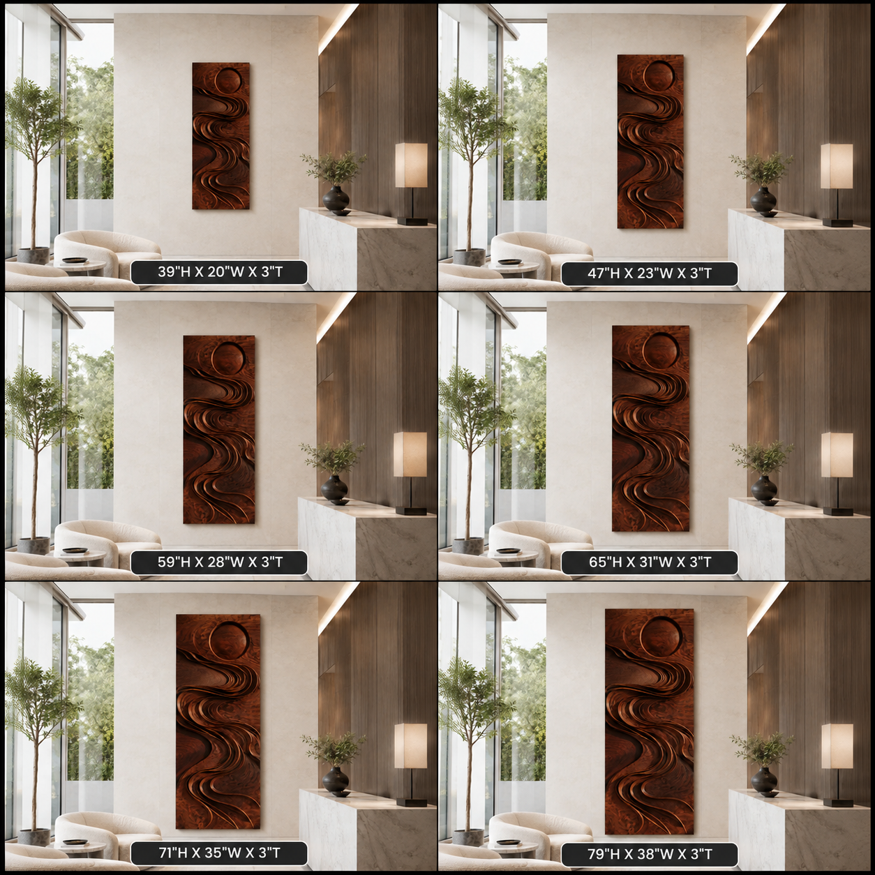 Carved Wood Wall Art – Solid Wood Vertical Wall Sculpture for Living Room Decor