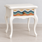 Vintage Curved Leg Nightstand with Patterned Drawer