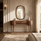 Makeup Vanity Table – Solid Wood Vanity with Oval Mirror