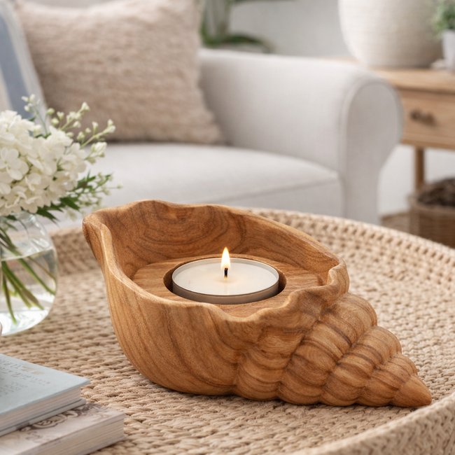 Wooden Drip Candle Holder – Handcrafted Natural Candle Stand Design Hover Image