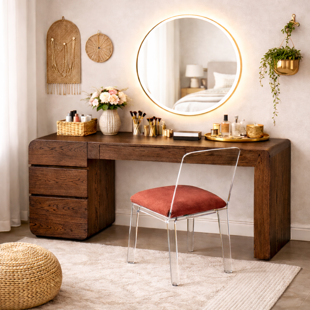 Makeup Vanity Table – Solid Wood Table with Drawers for Bedroom