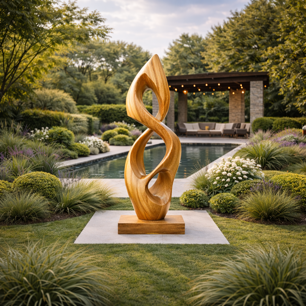 Wooden Outdoor Sculpture – Modern Natural Art Decor