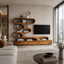 S-Shaped TV Stand – Solid Wood Media Console with Shelves for Living Room Decor