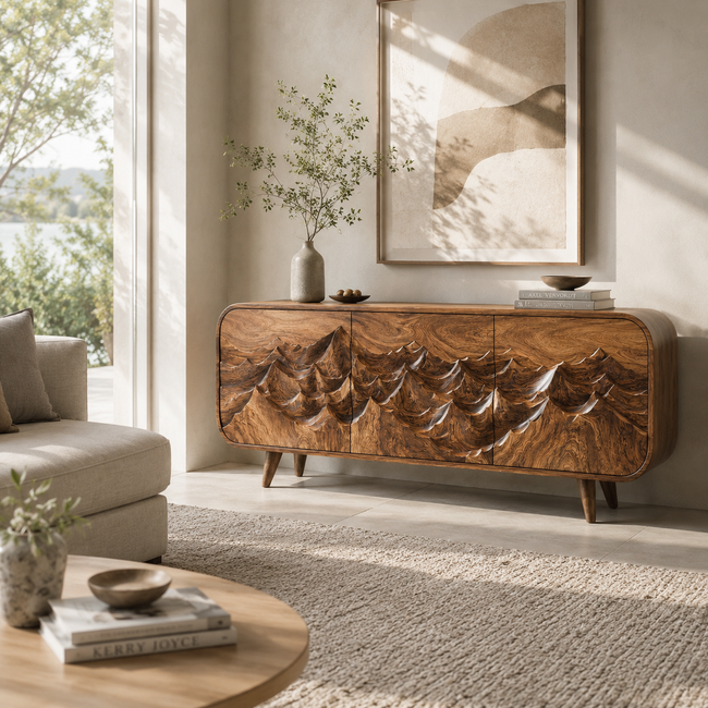 Carved Sideboard – Solid Wood Storage Cabinet for Living Room Main Image