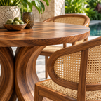 Sculptural Petal Base Round Wood Dining Table