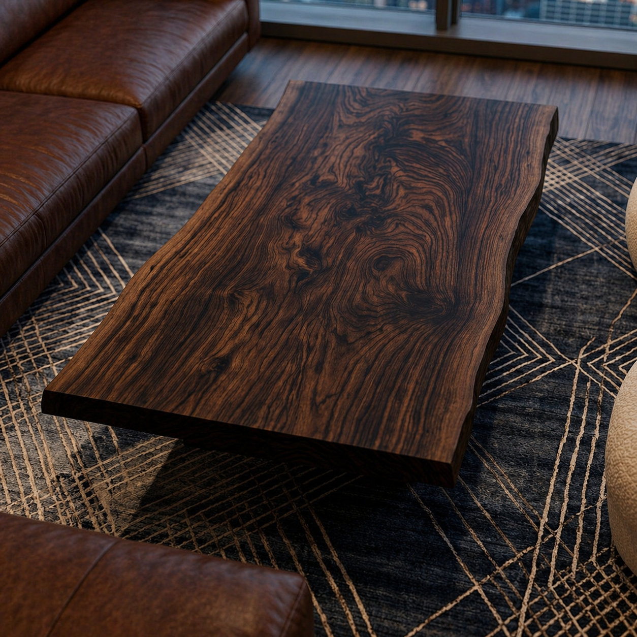 Rustic Coffee Table – Solid Wood Table with Metal Legs for Living Room Decor