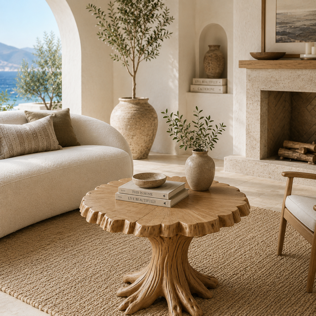 Rustic Tree Root Side Table – Solid Wood Accent Table for Living Room and Bedroom Decor