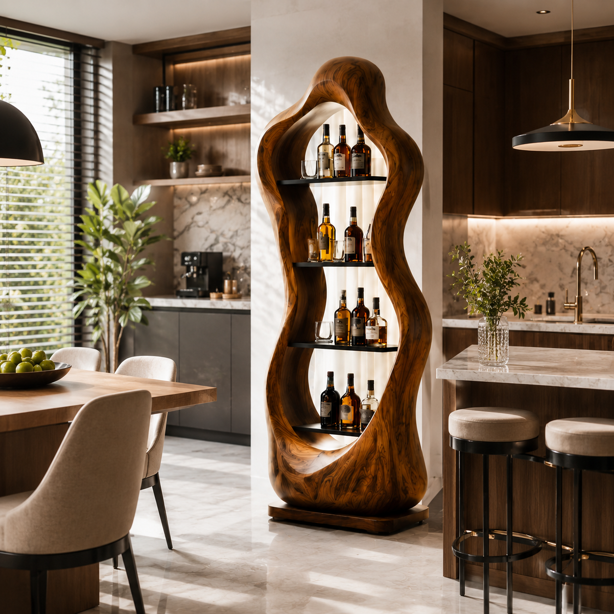 Sculptural Wine Cabinet – Solid Wood Bottle Storage Cabinet