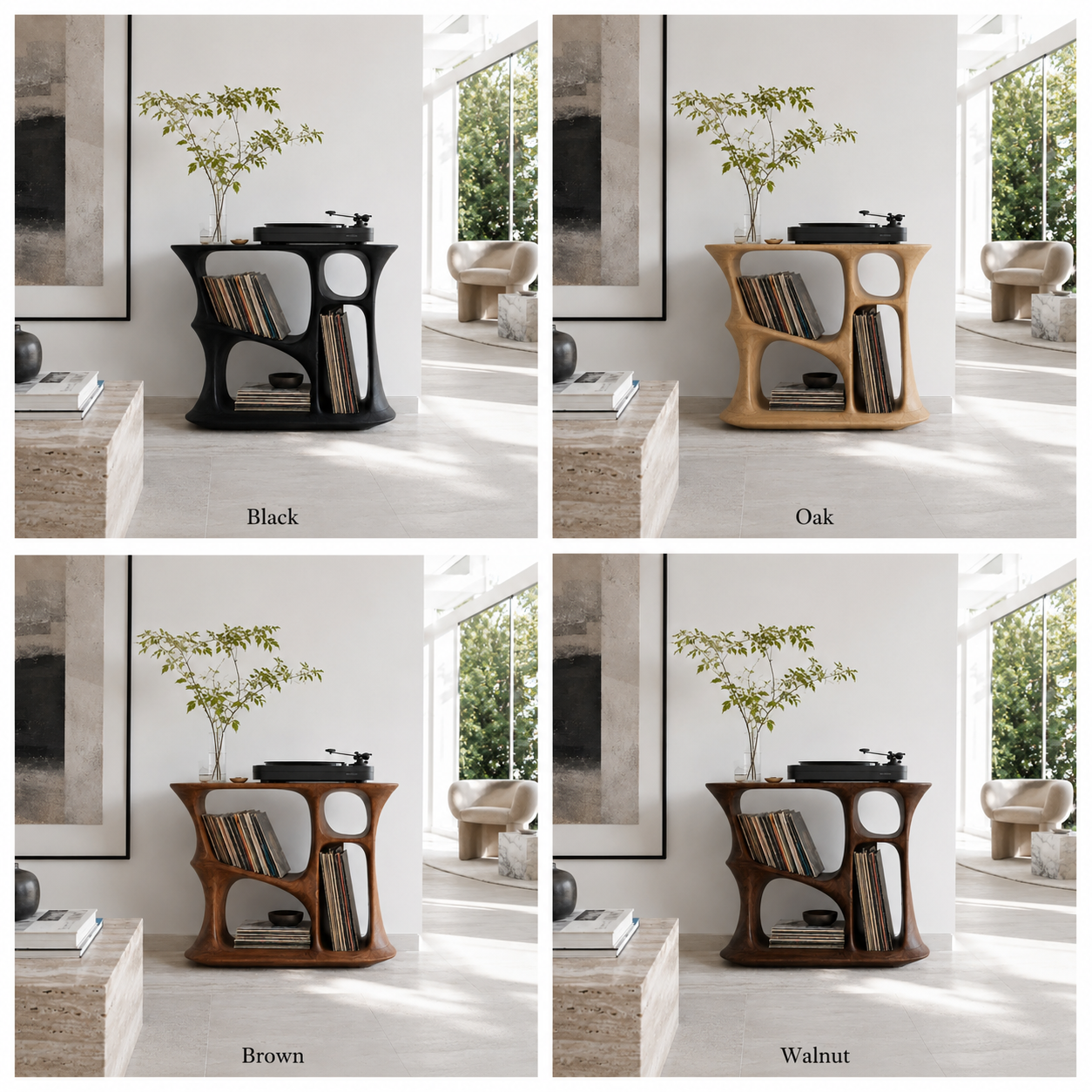 Sculptural Side Table – Solid Wood Accent Table for Living Room