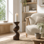 Twisted Wood Candle Holder – Solid Wood Sculptural Candle Stand for Living Room Decor