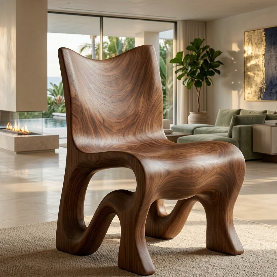 Sculptural Accent Chair – Solid Wood Lounge Chair for Modern Living Room