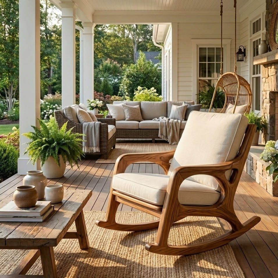 Outdoor Rocking Chair – Solid Wood Lounge Chair with Cushioned Seat