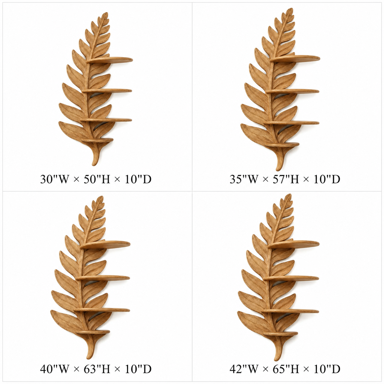 Fern Leaf Wood Wall Shelf – Solid Wood Floating Display Shelf for Living Room Decor