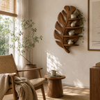 Monstera Leaf Wood Wall Shelf – Solid Wood Floating Display Shelf for Living Room Decor