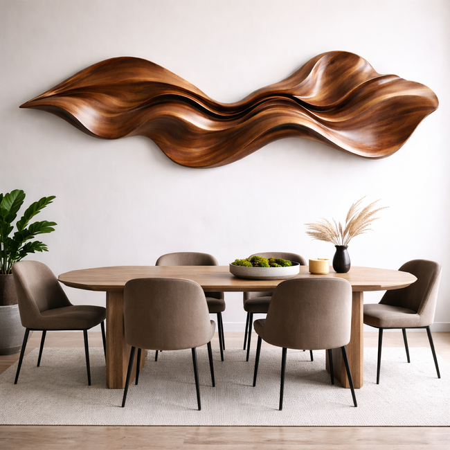 Organic Wave Wooden Wall Art | Sculptural Modern Wood Wall Décor Hover Image