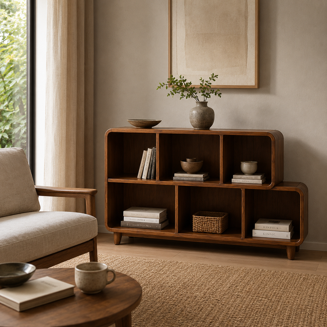 Solid Wood Media Console – Low Storage Cabinet for Living Room Decor Hover Image