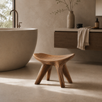 Saddle Wood Bathroom Stool – Solid Wood Low Accent Seat for Spa Decor