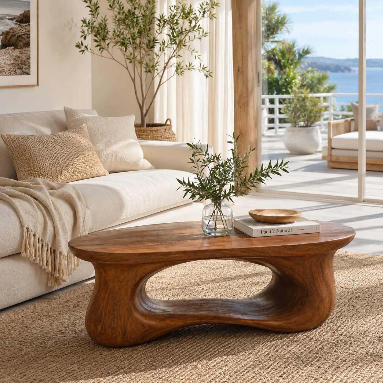 Handcrafted Solid Wood Coffee Table – Sculptural Curved Design