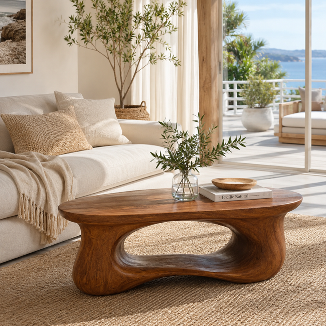Handcrafted Solid Wood Coffee Table – Sculptural Curved Design Main Image