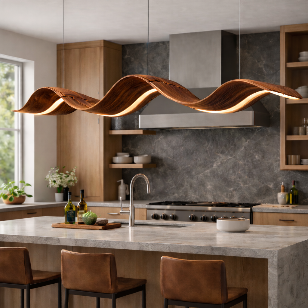 Wave Pendant Light – Sculptural Wooden Light for Modern Organic Decor