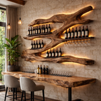 Wooden Wall-Mounted Wine Rack – Sculptural Display