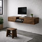 Floating TV Stand – Solid Wood Media Console with Drawer Storage