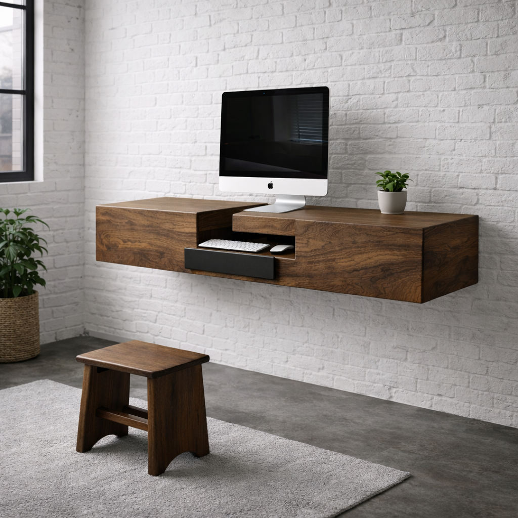 Floating TV Stand – Solid Wood Media Console with Drawer Storage