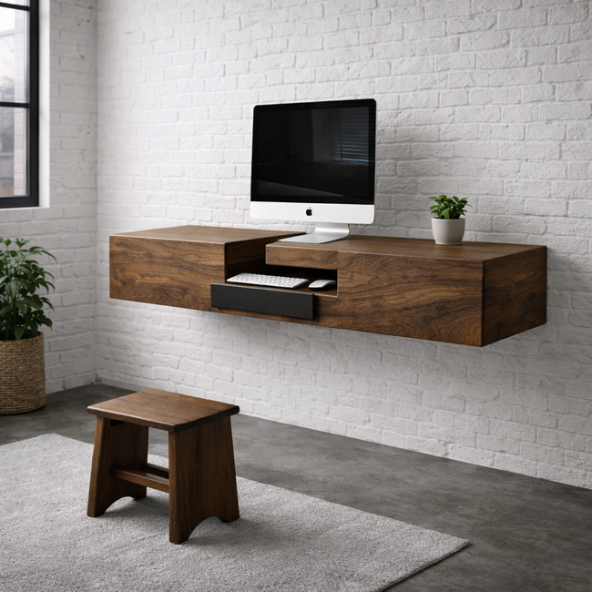 Floating TV Stand – Solid Wood Media Console with Drawer Storage Main Image
