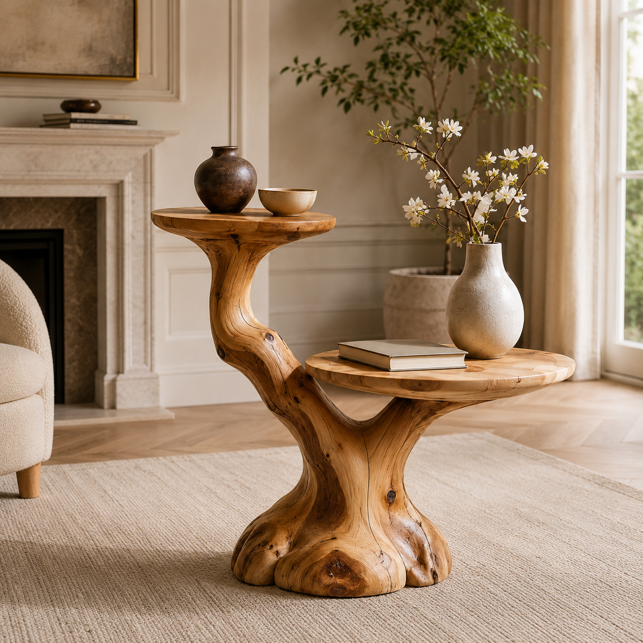 Tree Stump Side Table – Solid Wood Accent Table for Living Room