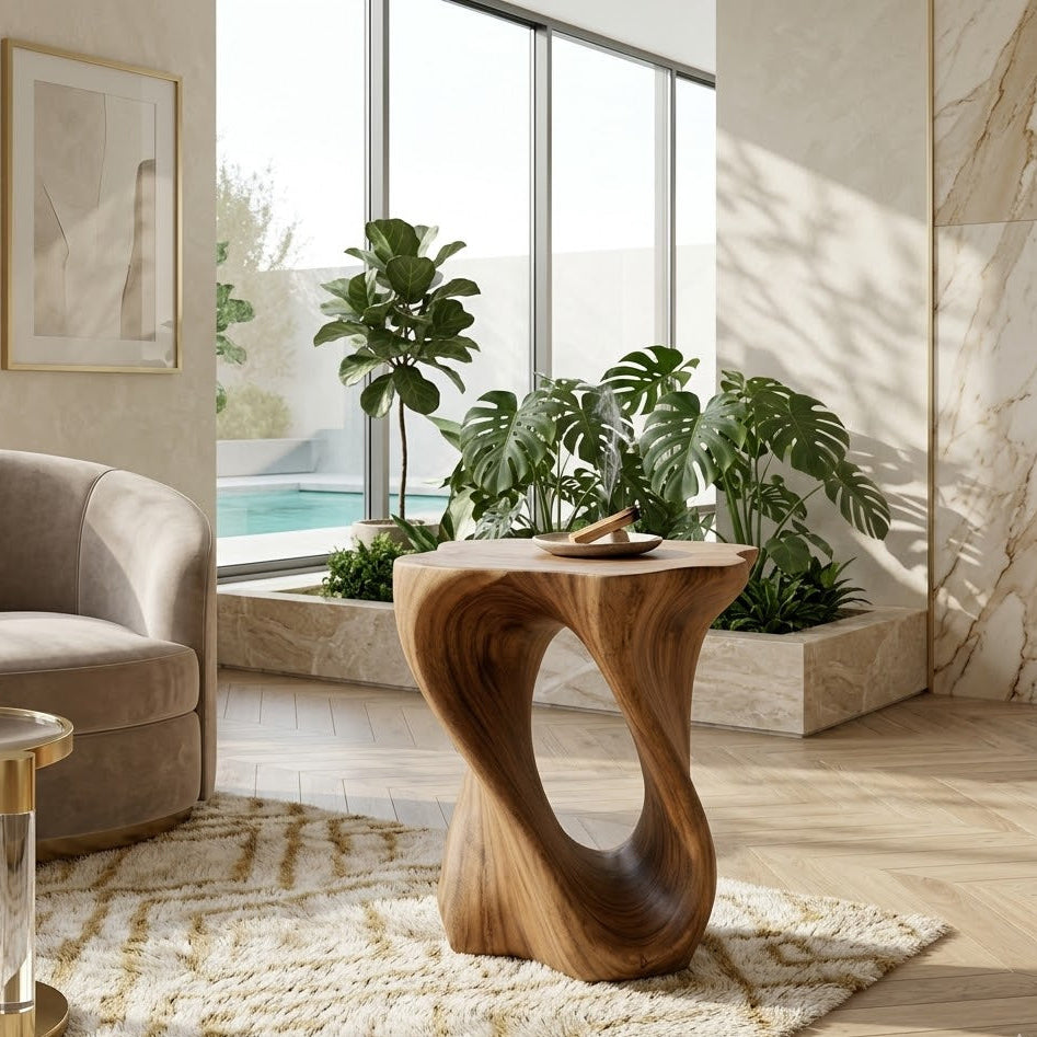 Twisted Live-Edge Table – Sculptural Solid Wood Art for Modern Home