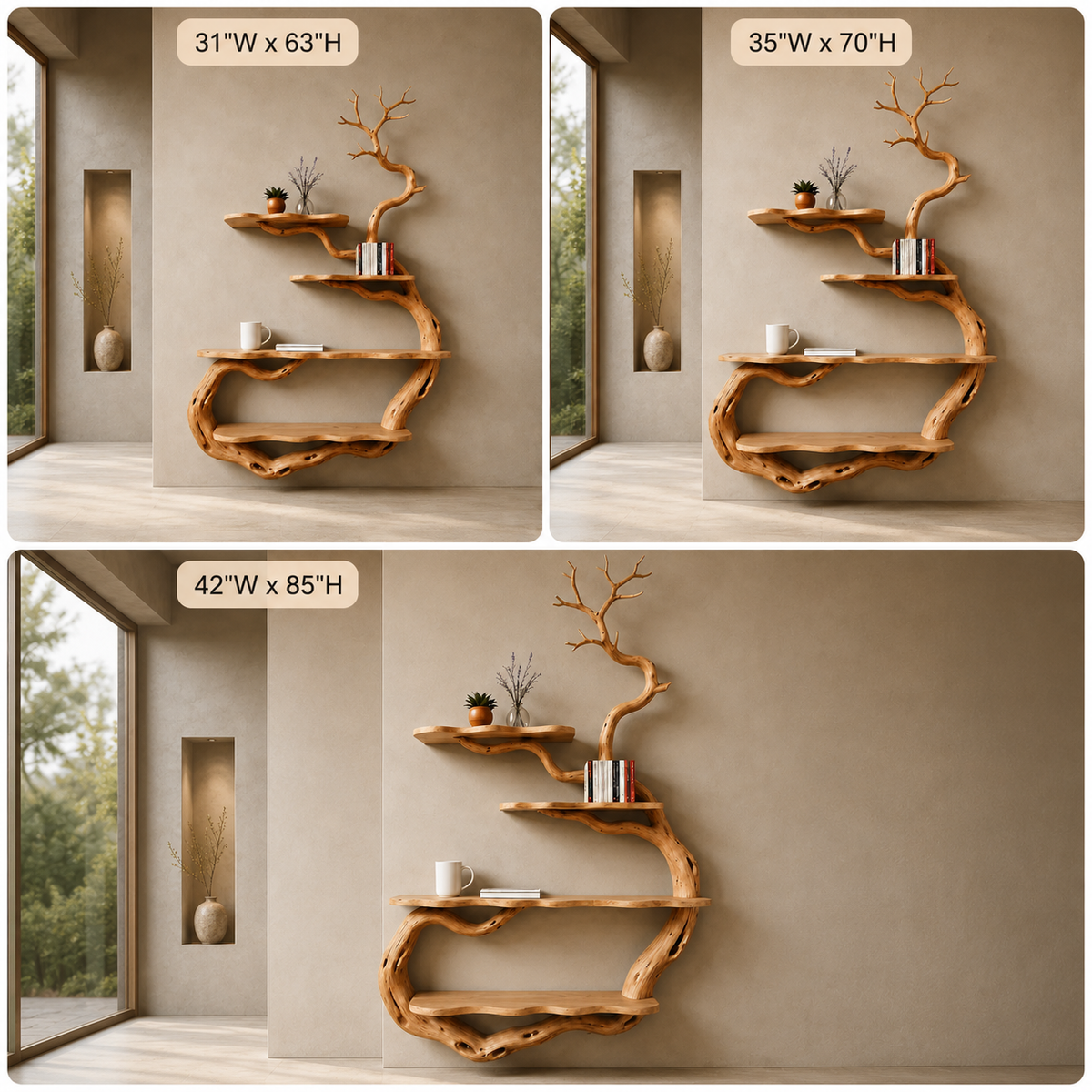 Tree Branch Wall Shelf – Sculptural Solid Wood Display Shelf