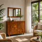 Botanical Carved Wood Accent Cabinet