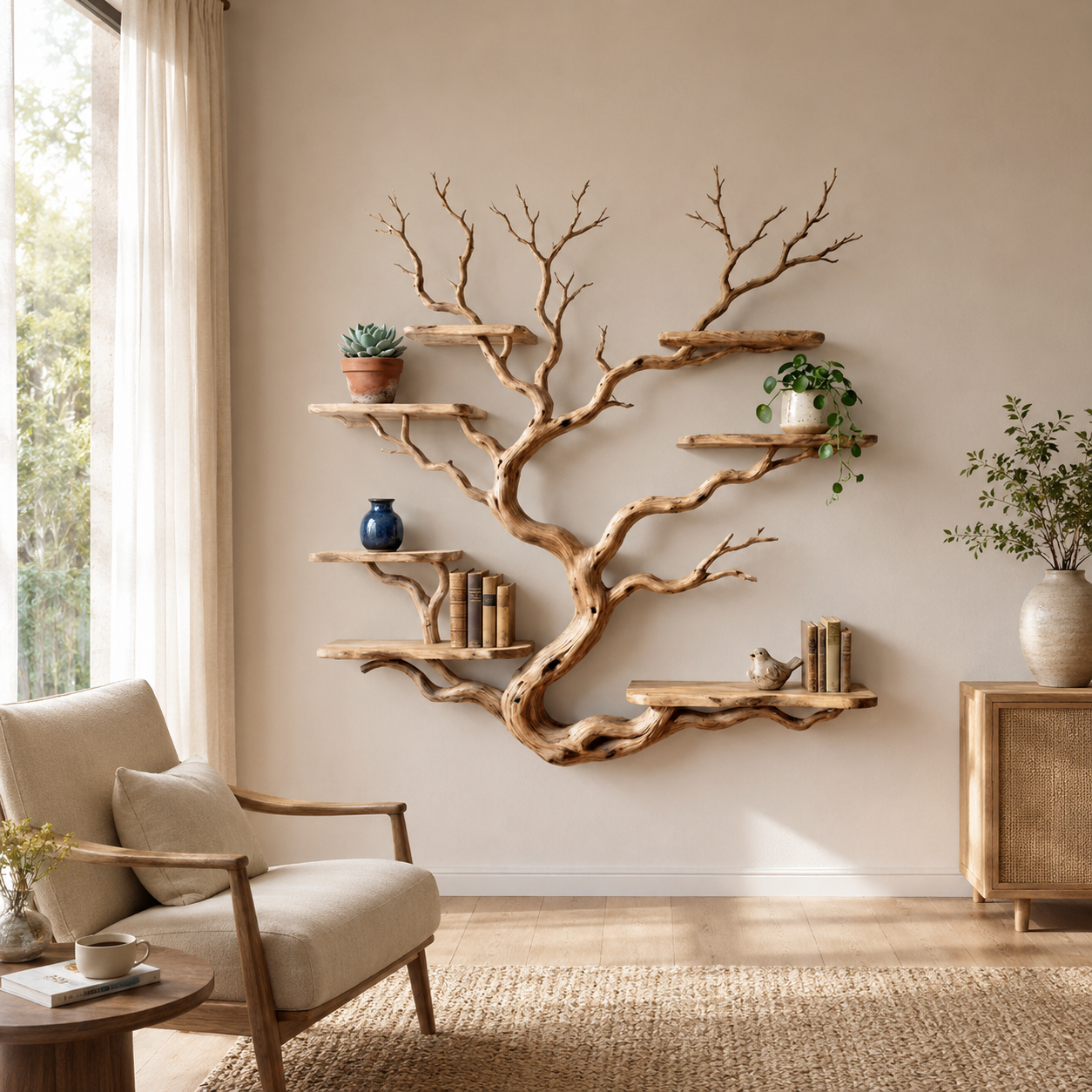 Tree Branch Wall Shelf – Solid Wood Display Shelf for Home Decor
