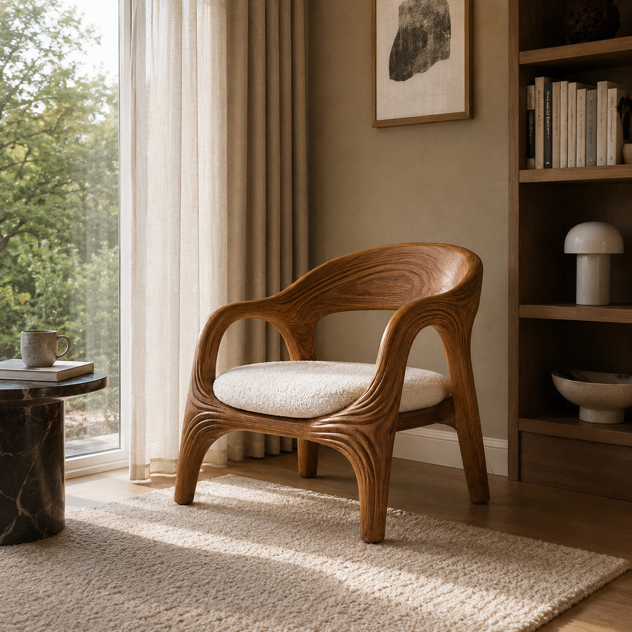 Sculptural Open Frame Wood Armchair