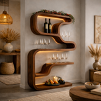 S-Shaped Floating Shelf – Solid Wood Wall Shelf with Storage