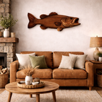 Largemouth Bass Wall Art – Solid Wood Decorative Panel for Fishing Cabin Decor