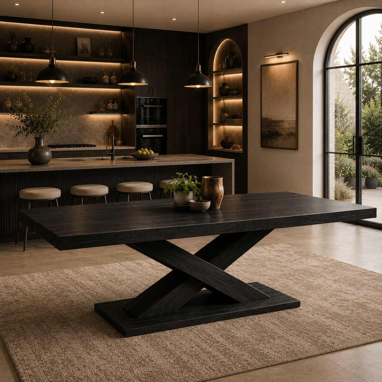 X-Base Dining Table – Sculptural Solid Wood Table for Luxury Dining Room