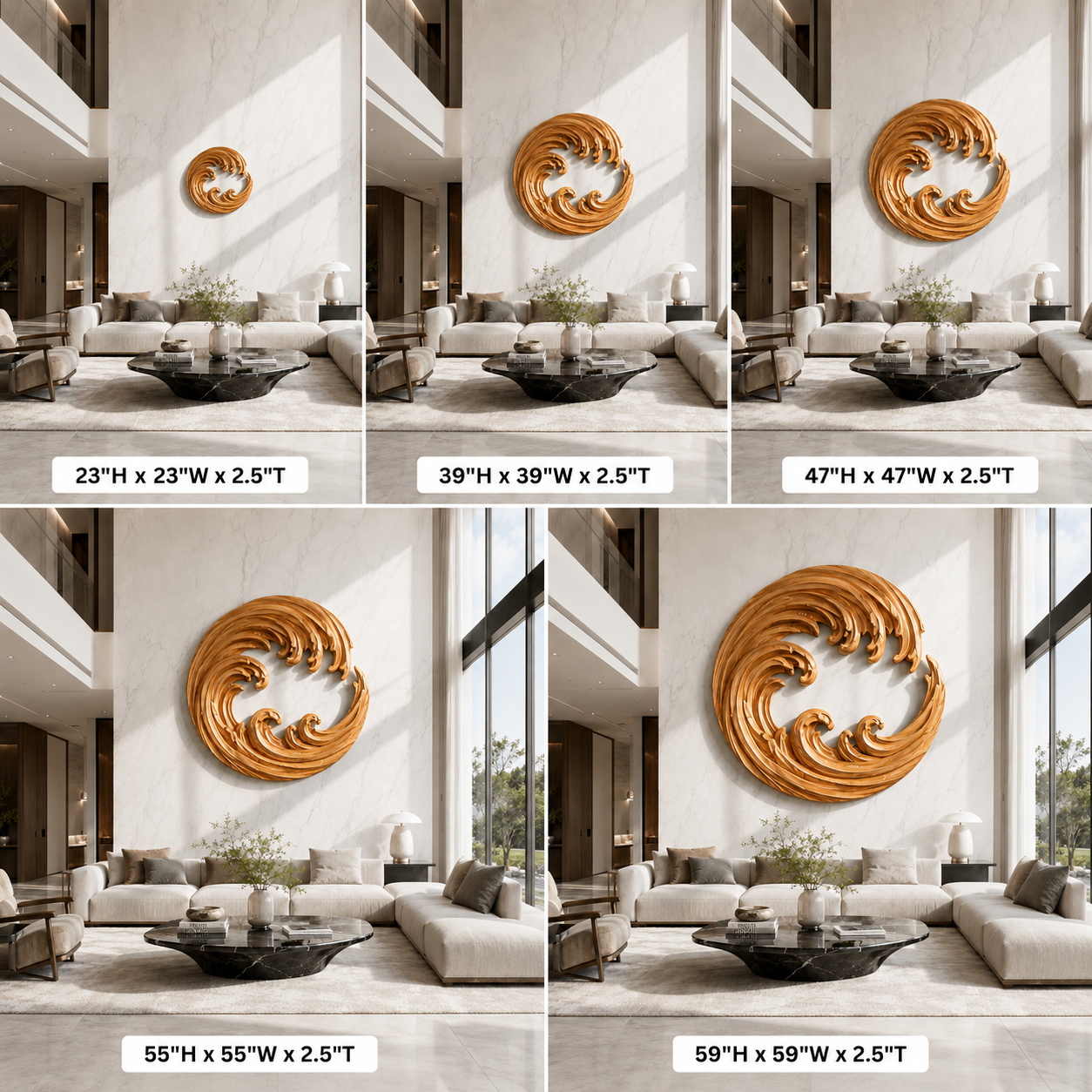Round Wave Wood Wall Art – Solid Wood Carved Wall Decor for Living Room Decor