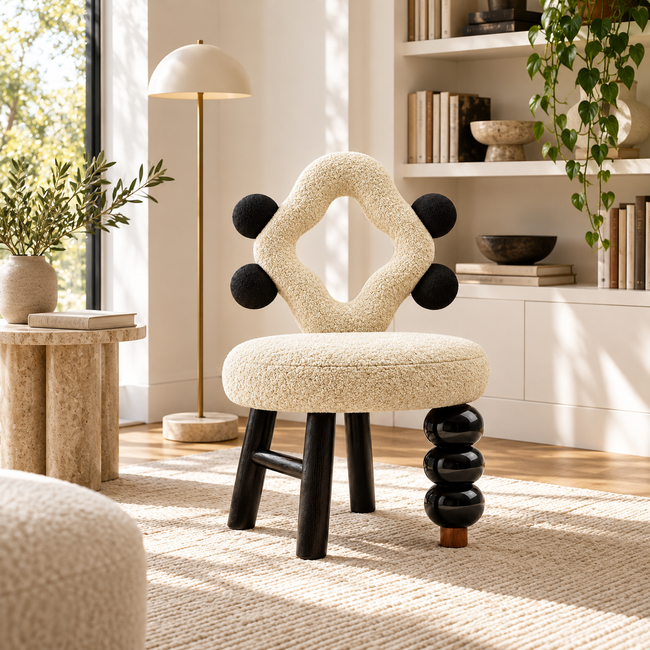 Sculptural Bouclé Accent Chair with Geometric Back Main Image