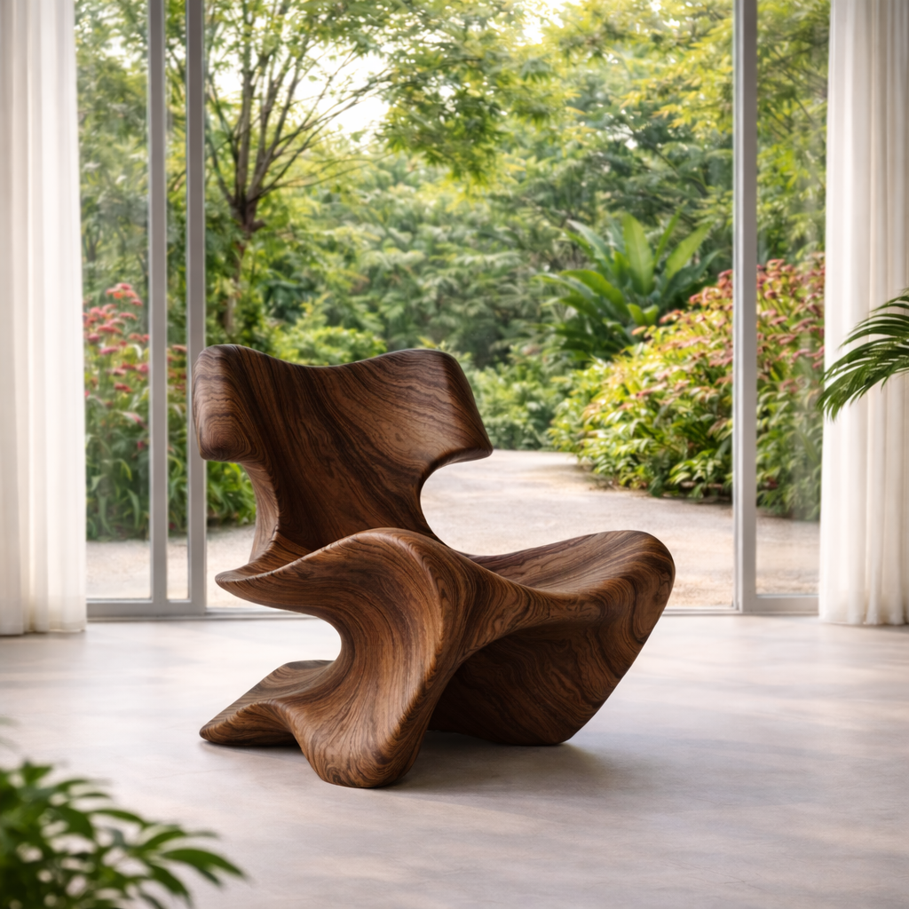 Organic Statement Chair – Sculptural Solid Wood Chair for Modern Living Room