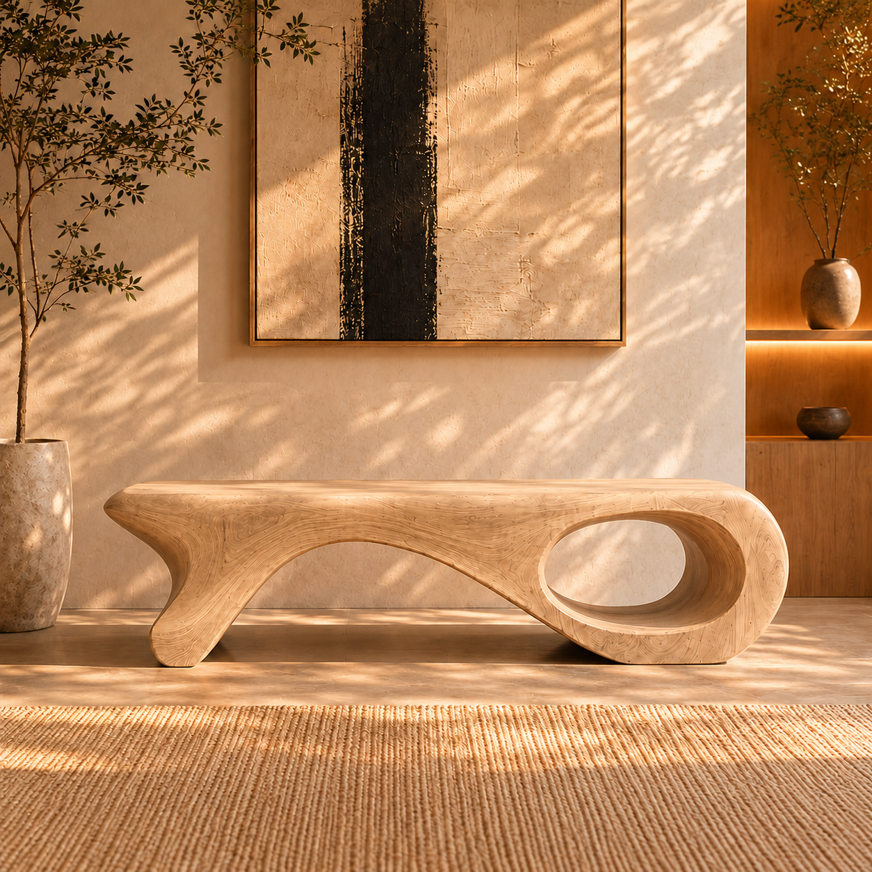 Sculptural Bench – Solid Wood Wooden Bench for Modern Home