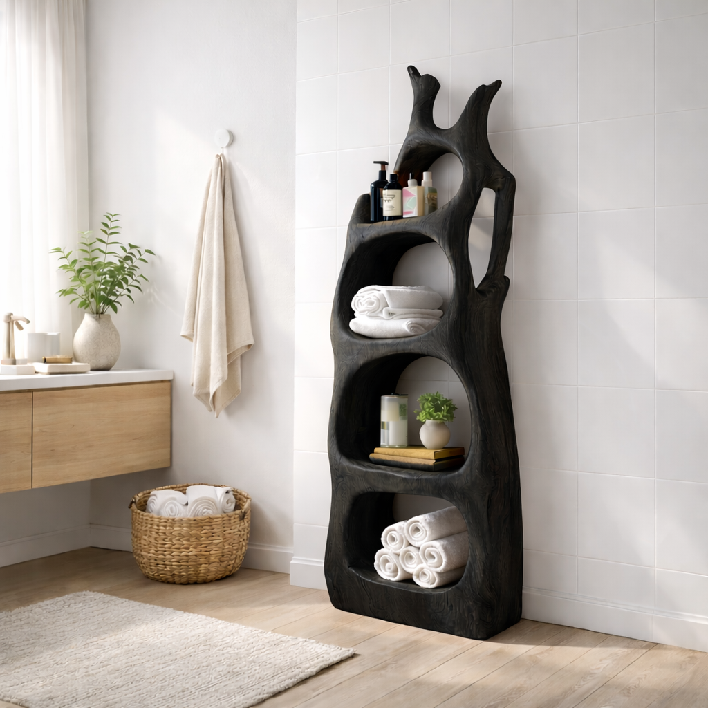 Tree Trunk Corner Shelf – Solid Wood Display Shelf for Rustic Home Decor