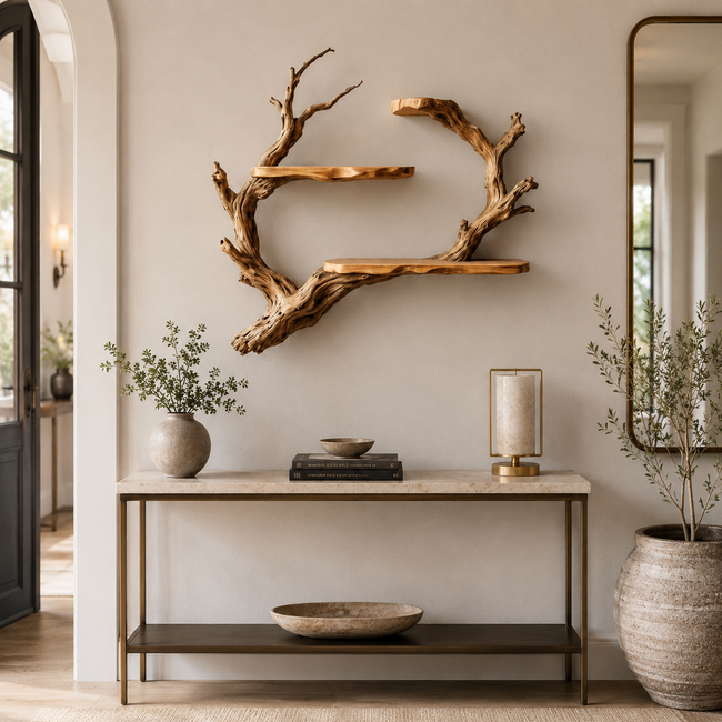 Branch Wood Wall Shelf – Solid Wood Floating Display Shelf with Natural Driftwood Design Main Image